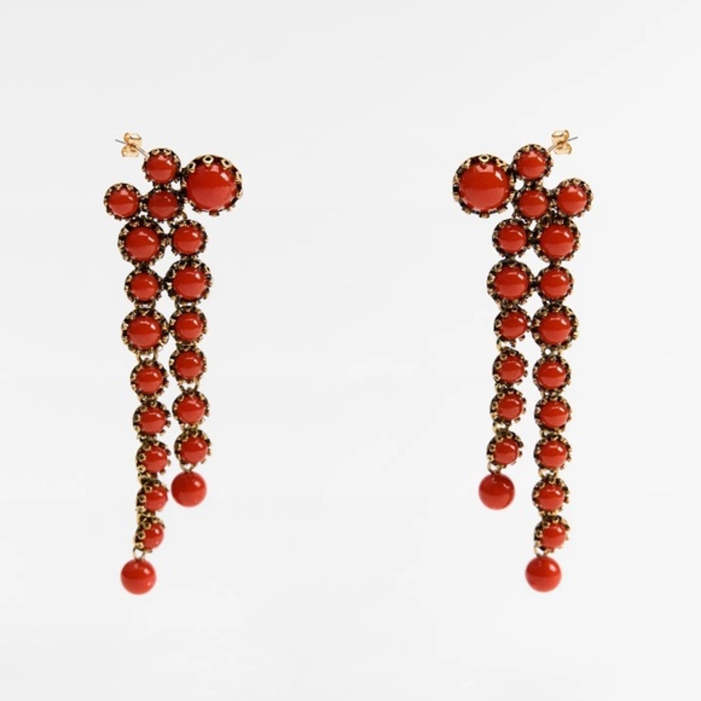 Red and Gold Dangle Earrings NWT Zara